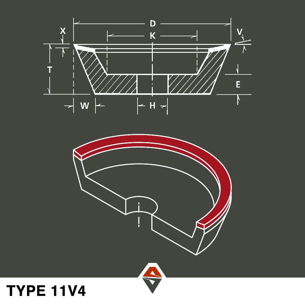 Flaring Cup Grinding Wheel Type 11V4 Dimensions Diagram