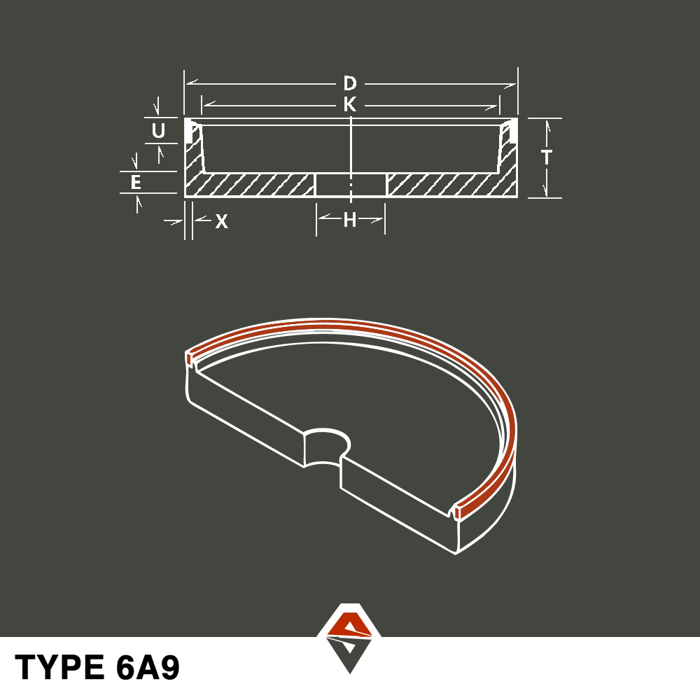 Grinder Diamond Wheel Type 6A9 Dimensions