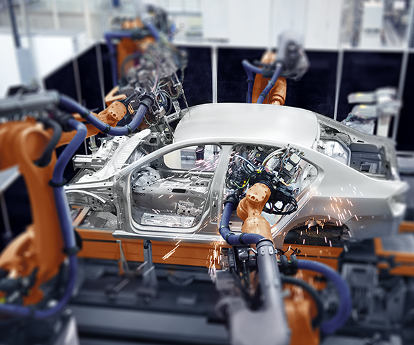 Industries Car Being Manufactured on Assembly Line