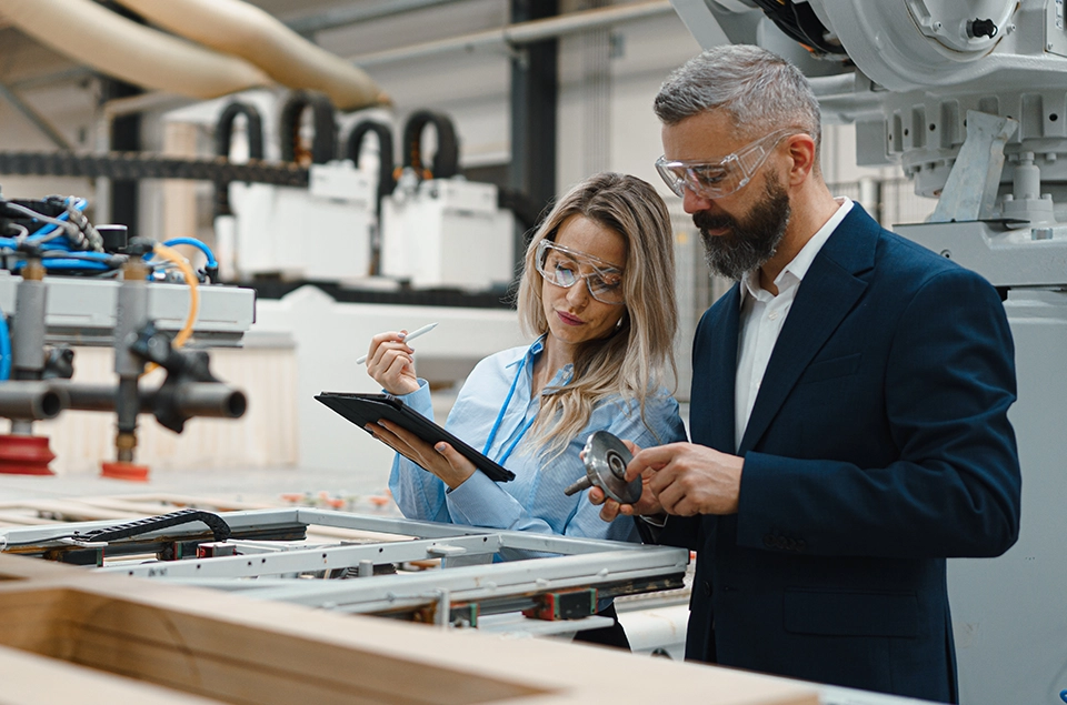 Engineers discussing different applications for superabrasive grinding wheels